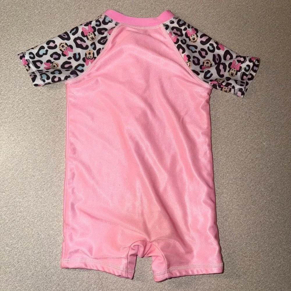 Disney Baby‎ Minnie Mouse Rash Guard Swim Suit 12M Pink Cheetah Animal Print